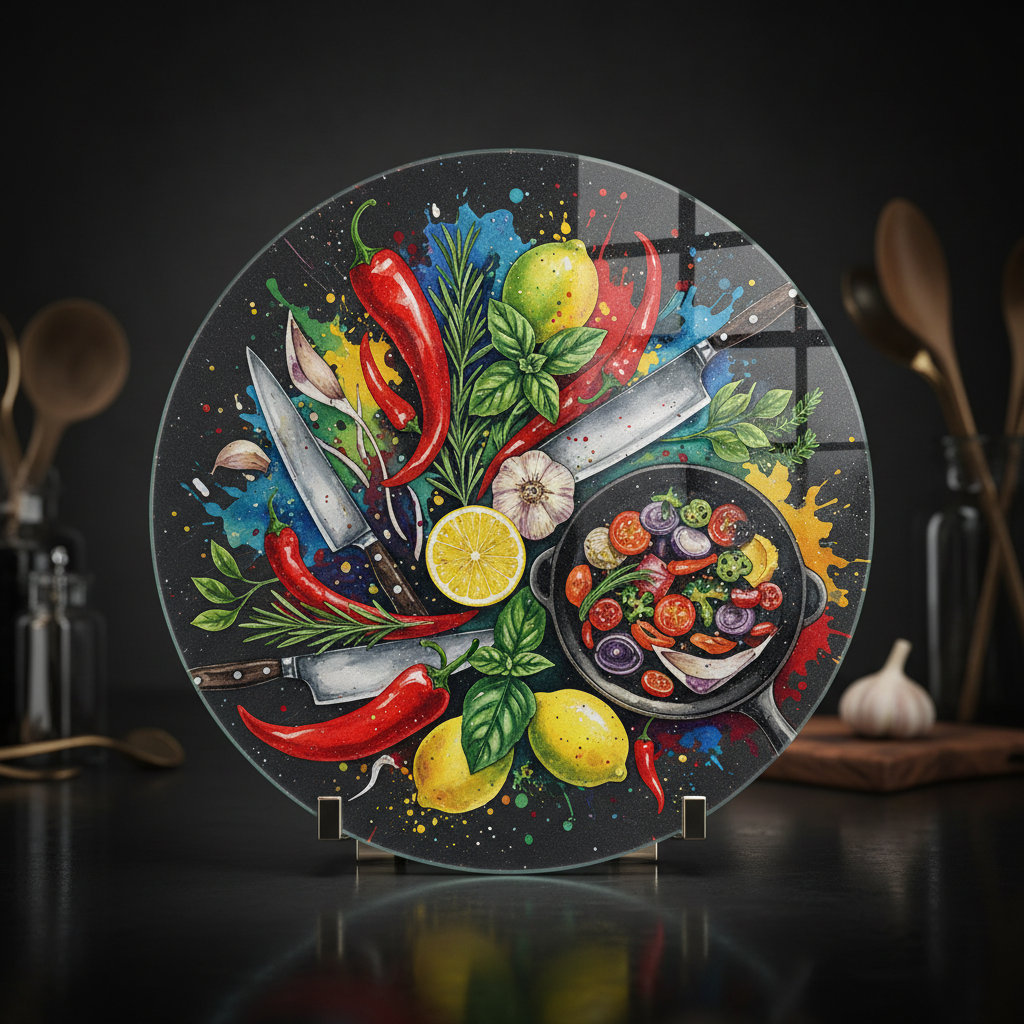 Bold Circle Kitchen Glass Cutting Board