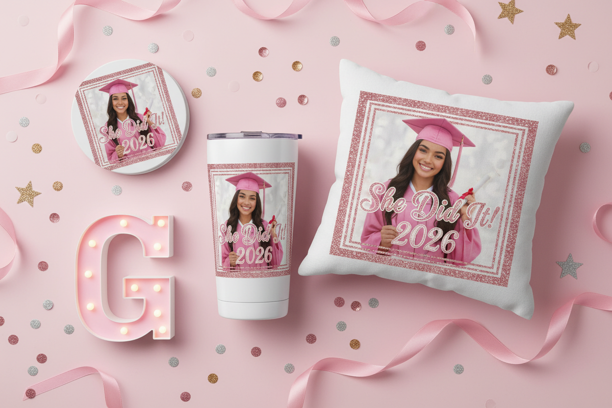 Pink Rose Gold Custom Photo Grad Set