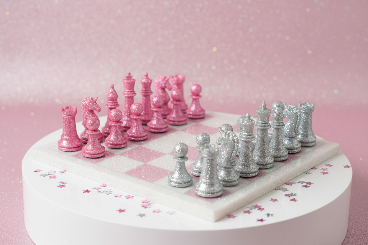 Pink Silver Glitter Chess