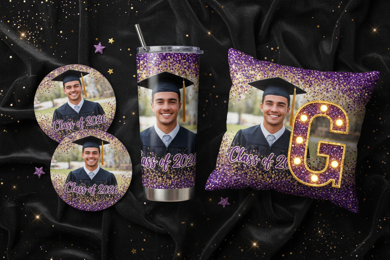 Purple Gold Custom Photo Grad Set