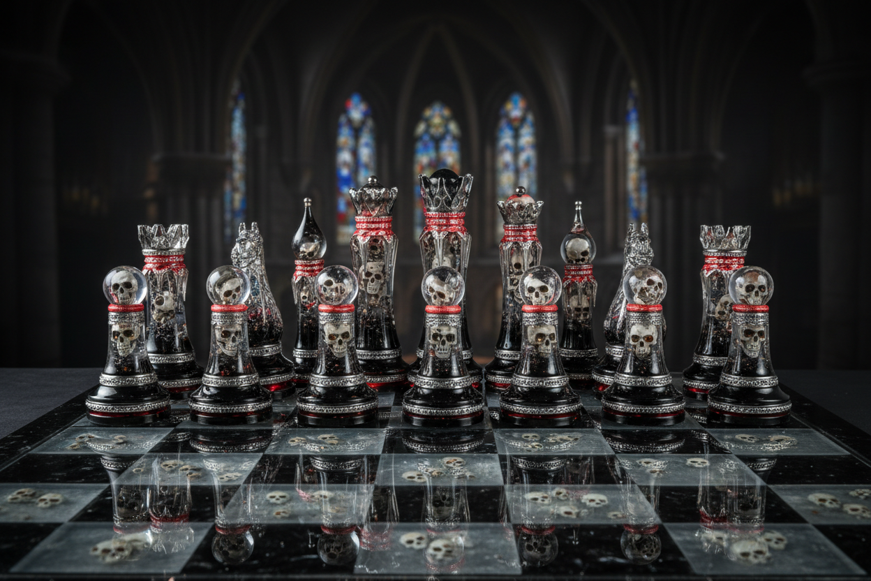 Skull Embedded Translucent Resin Chess Set