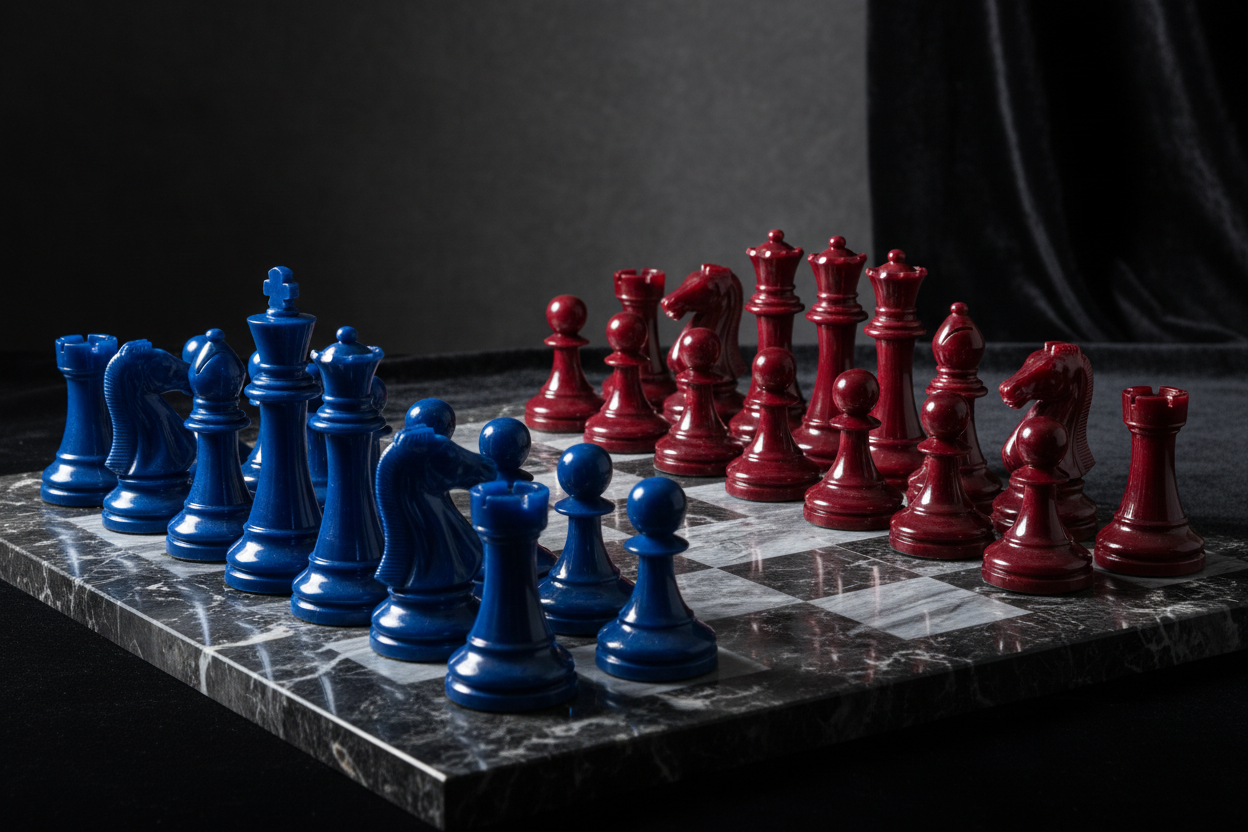 Solid Resin Chess Set - Royal Blue & Burgundy